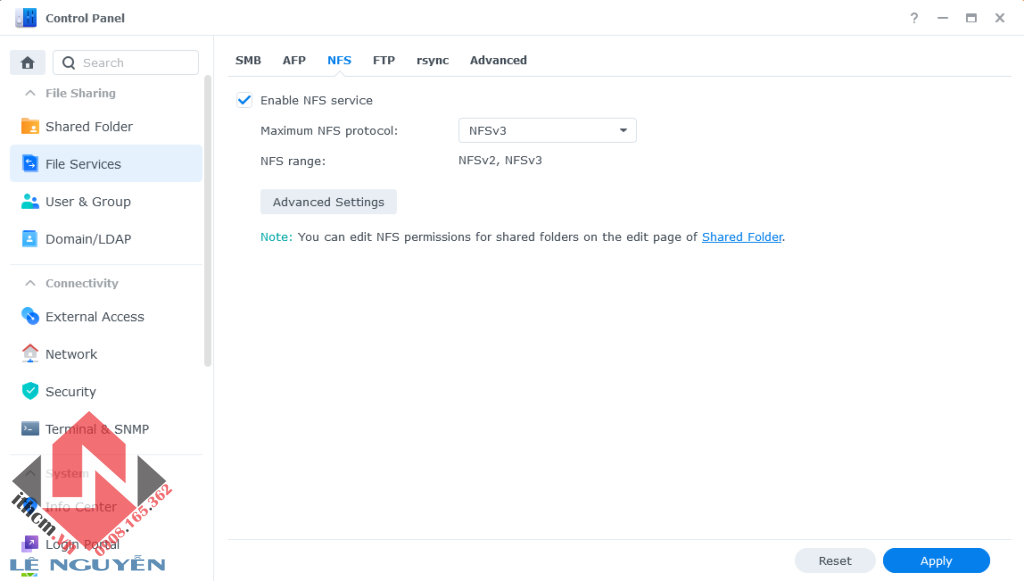 Kích hoạt NFS Share trên DSM Synology để backup máy ảo Proxmox