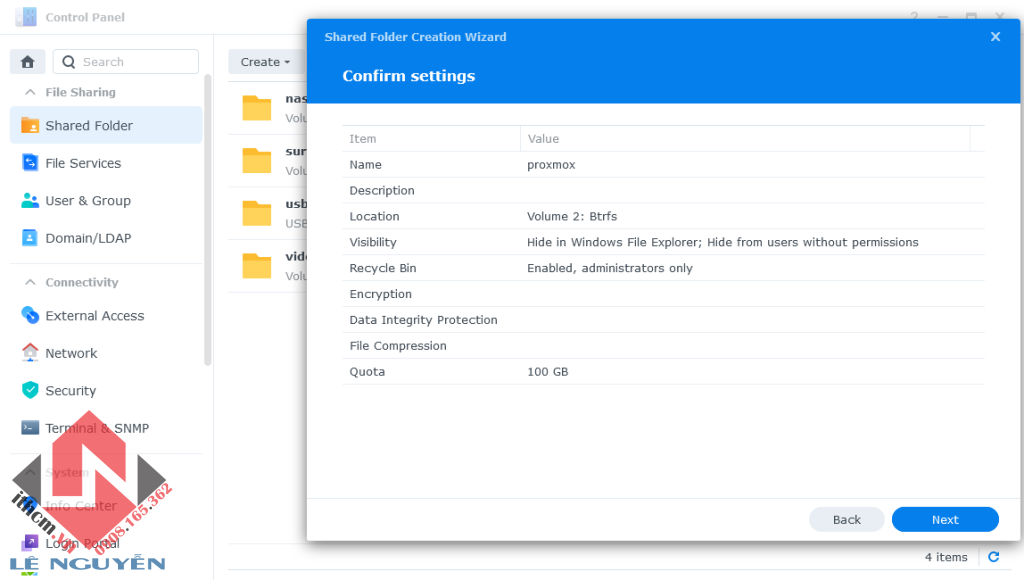 Kích hoạt NFS Share trên DSM Synology để backup máy ảo Proxmox