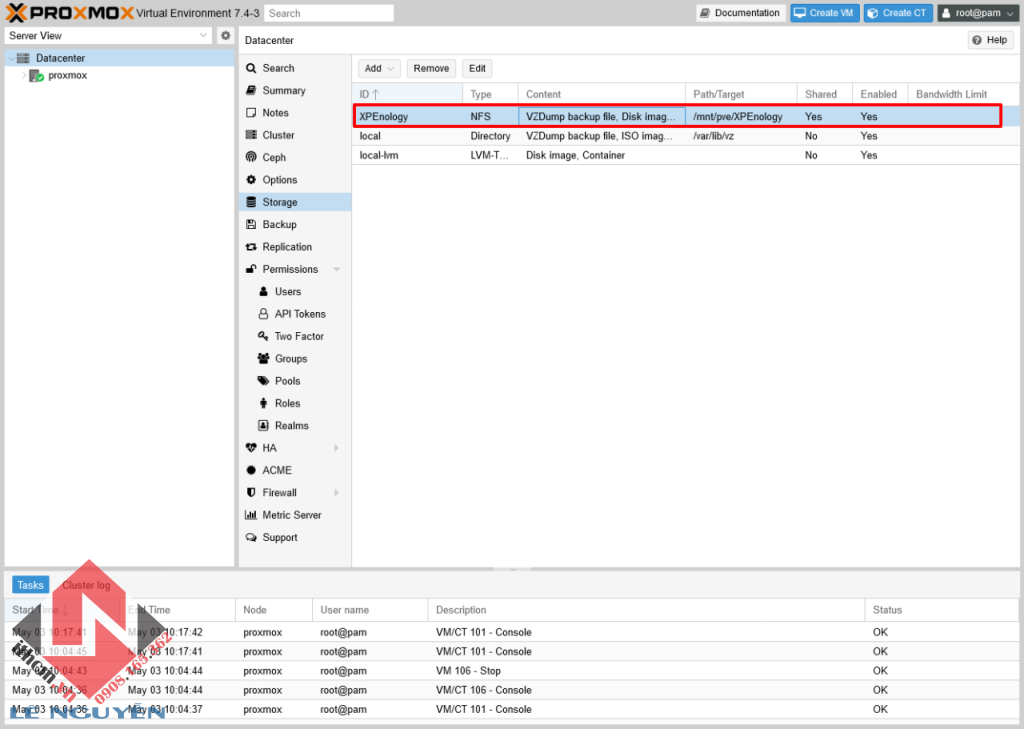 Kích hoạt NFS Share trên DSM Synology để backup máy ảo Proxmox