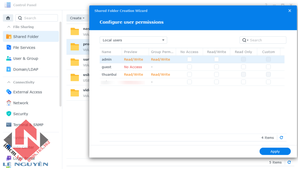 Kích hoạt NFS Share trên DSM Synology để backup máy ảo Proxmox