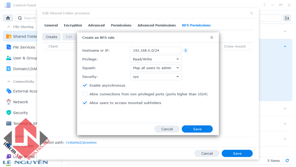 Kích hoạt NFS Share trên DSM Synology để backup máy ảo Proxmox