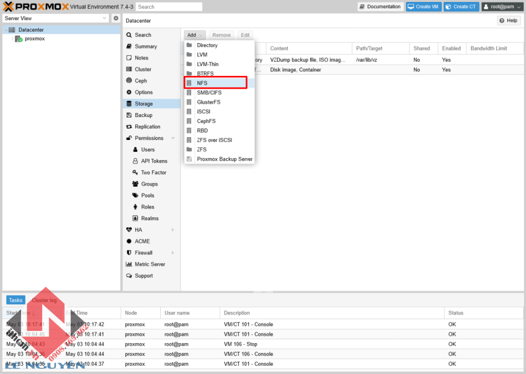 Kích hoạt NFS Share trên DSM Synology để backup máy ảo Proxmox