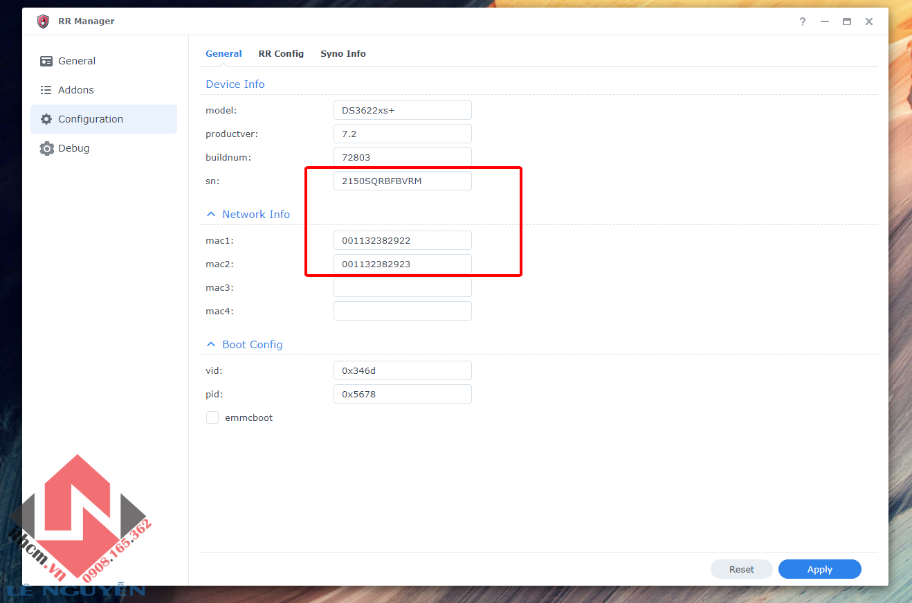 Cập nhật Mac-SN cho Xpenology sử dụng RR-Manager