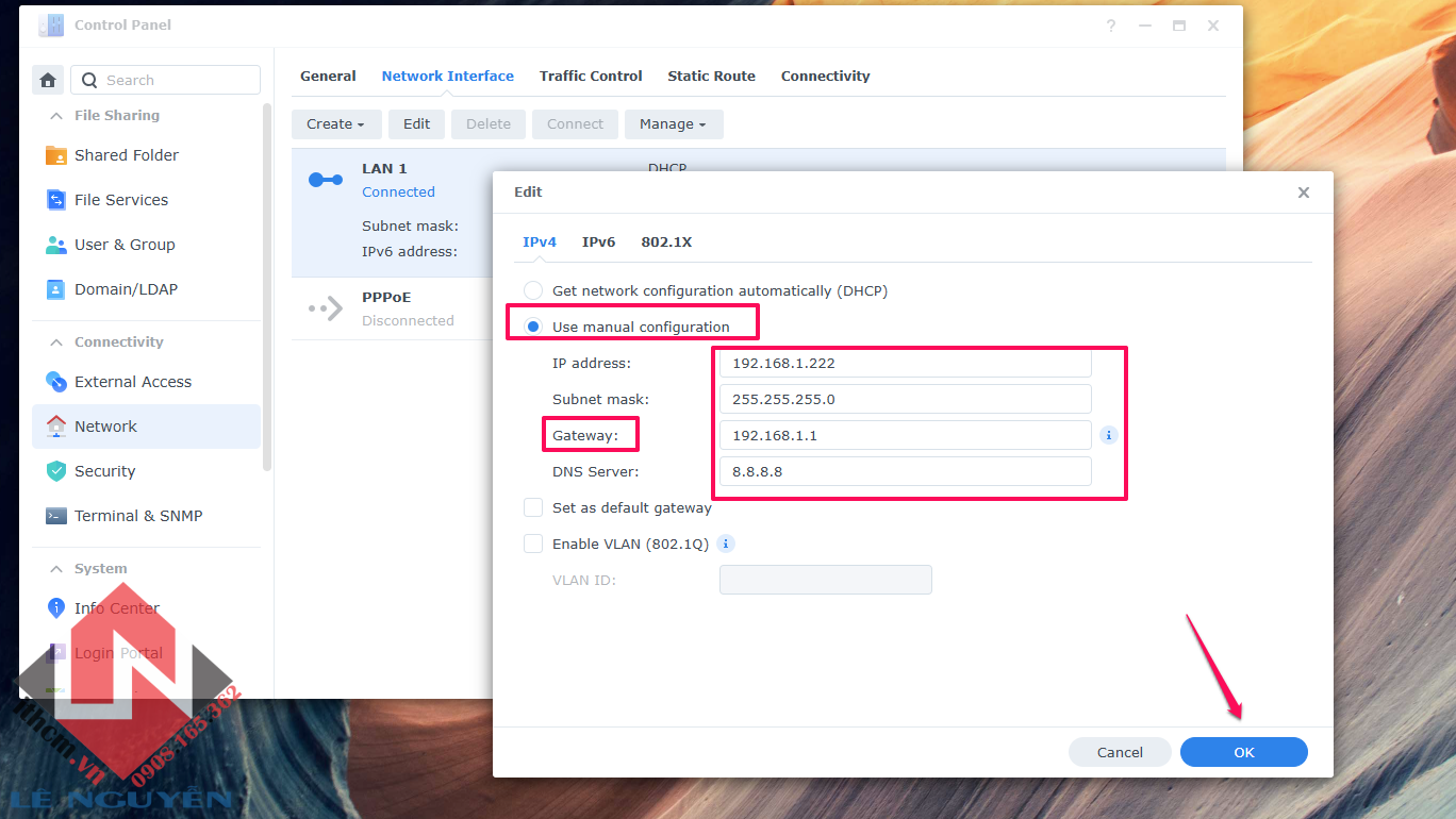 Cài đặt IP tĩnh cho NAS Synology / Xpenology