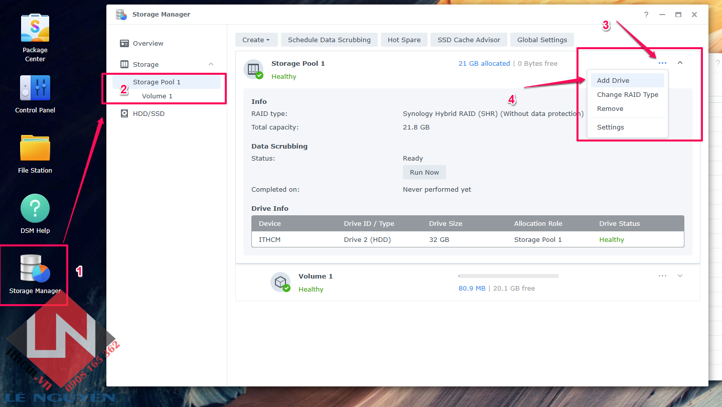 Hướng dẫn cấu hình khi lắp thêm ổ cứng thứ 2, 3, 4 vào NAS Synology/ Xpenology
