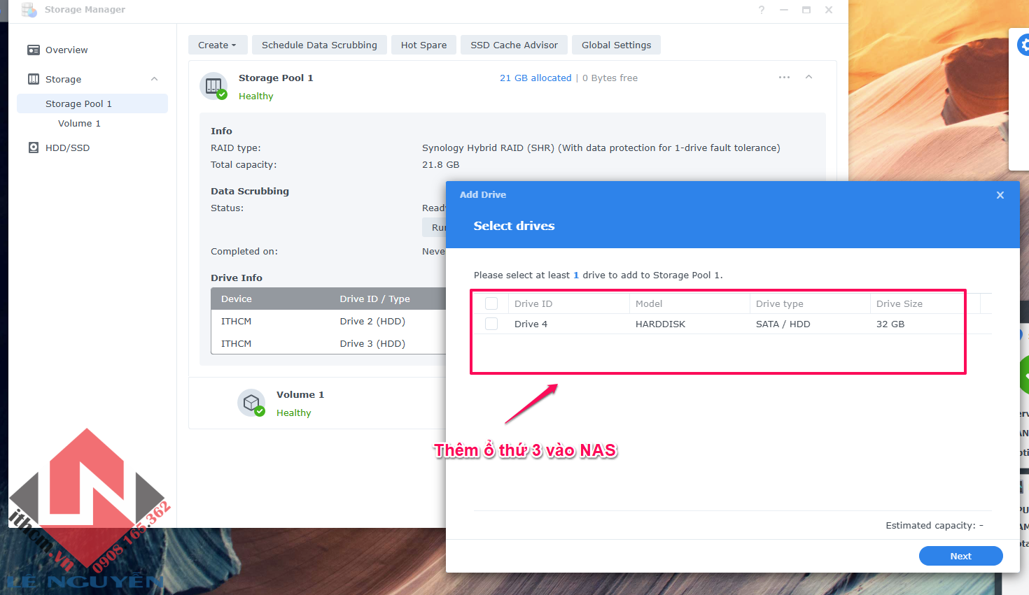 Hướng dẫn cấu hình khi lắp thêm ổ cứng thứ 2, 3, 4 vào NAS Synology/ Xpenology