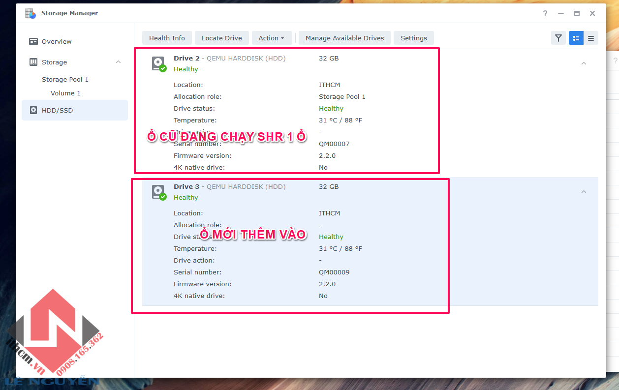 Hướng dẫn cấu hình khi lắp thêm ổ cứng thứ 2, 3, 4 vào NAS Synology/ Xpenology