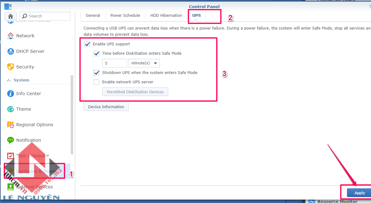 Hướng dẫn cấu hình UPS cho NAS SYNOLOGY / XPENOLOGY