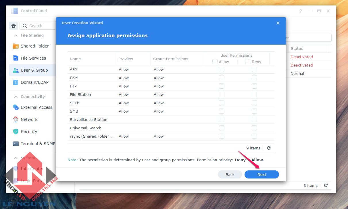 Tạo thư mục, tài khoản người dùng, phân quyền Synology / Xpenology