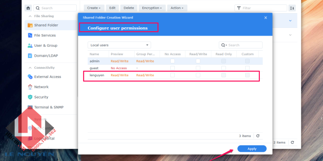 Tạo thư mục, tài khoản người dùng, phân quyền Synology / Xpenology