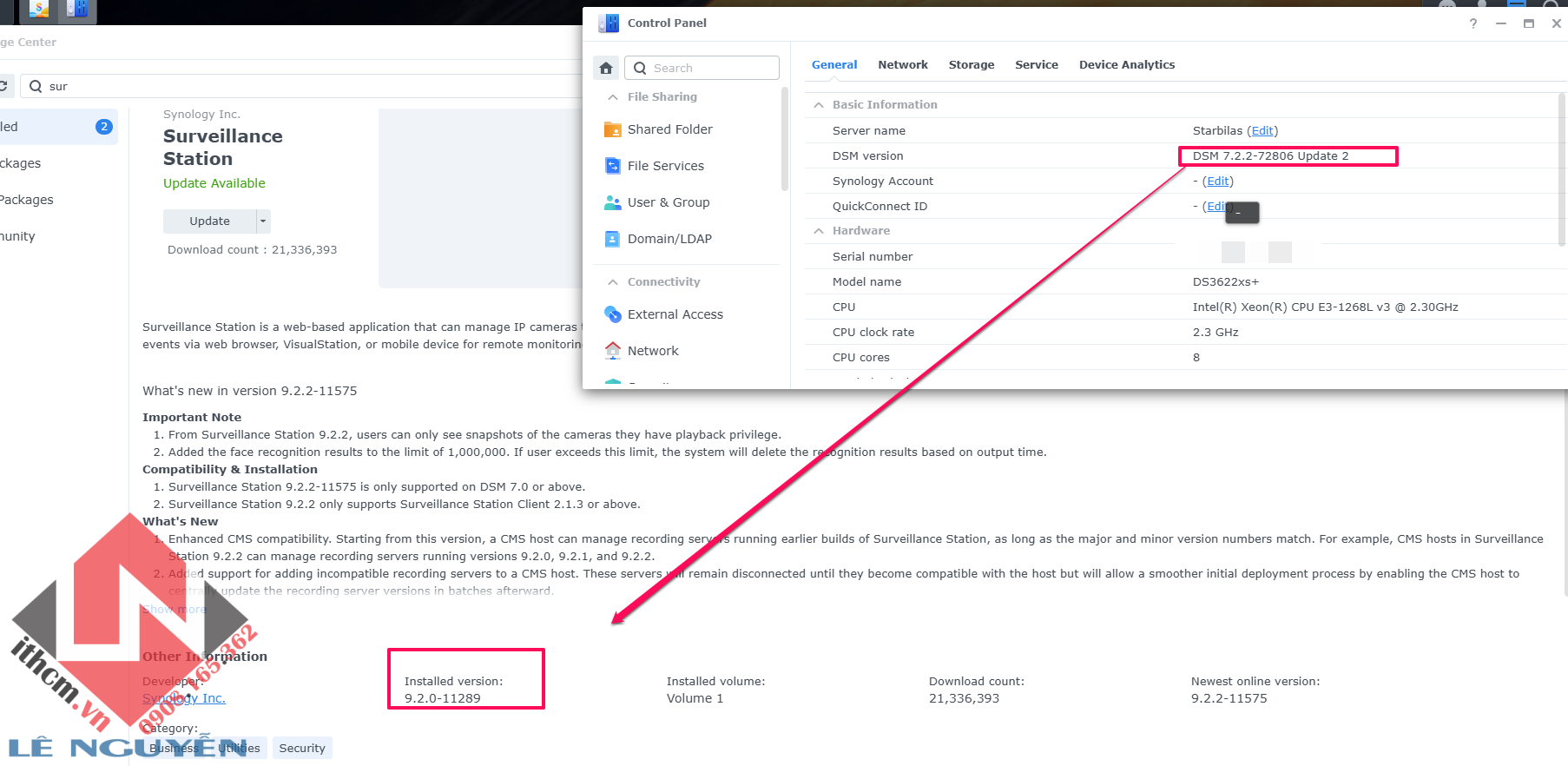 Hạ cấp Surveillance 9.2.2-11575 trên DSM 7.2.2-72608 thành Surveillance Station 9.2.0-11289