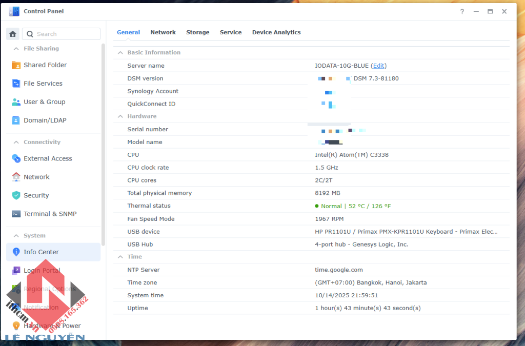 NAS IO-DATA C3338 10Gbe Blue chạy DSM SYNOLOGY