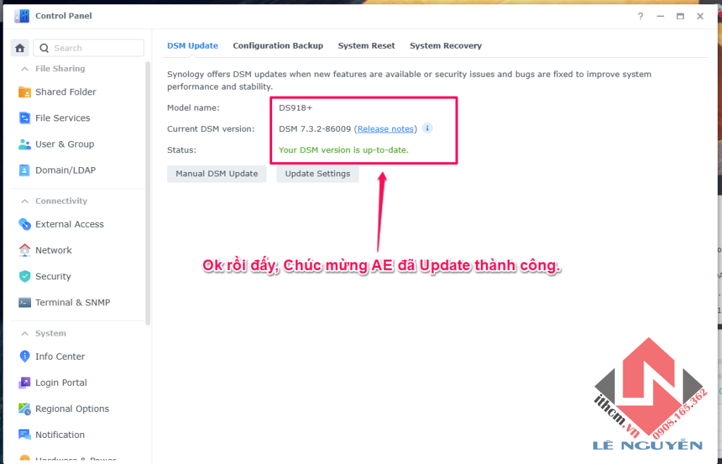 Xử lý & hỗ trợ AE Update lên DSM 7.3 bị mất kết nối đến NAS SYNOLOGY