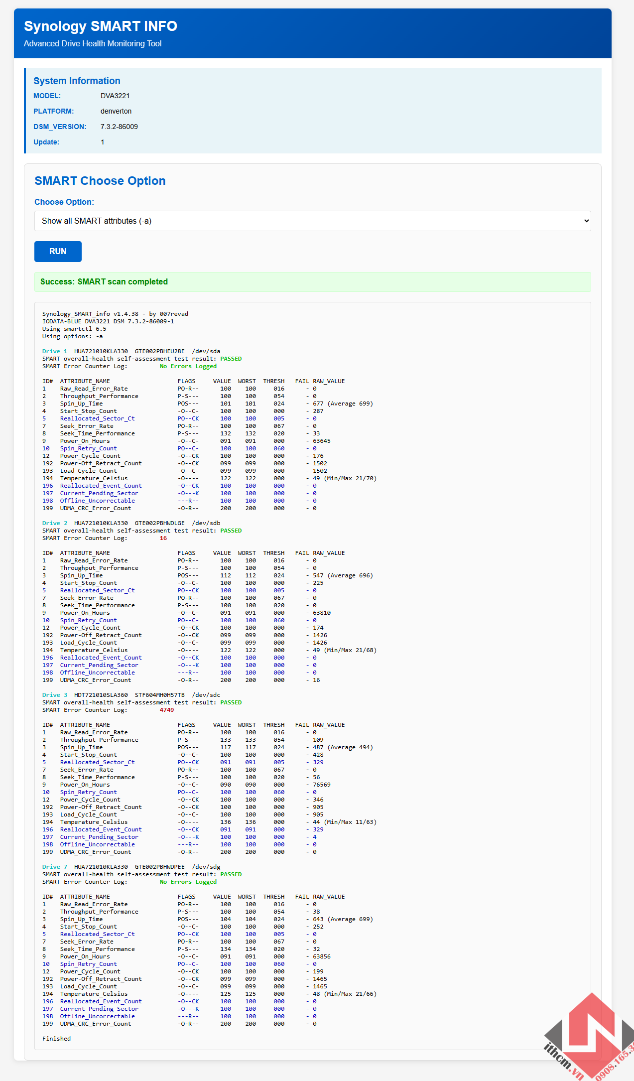 Hướng dẫn kiểm tra sức khỏe ổ cứng trên NAS Synology / Xpenology